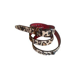 Gues Leopard Print Genuine Leather Belt Black Studded Accent Size S